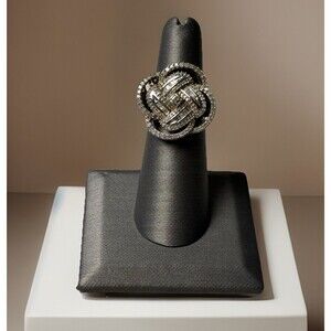 SJ 925 Sterling Silver Diamond Cluster Ring Baguette & Round Diamonds Size 5
